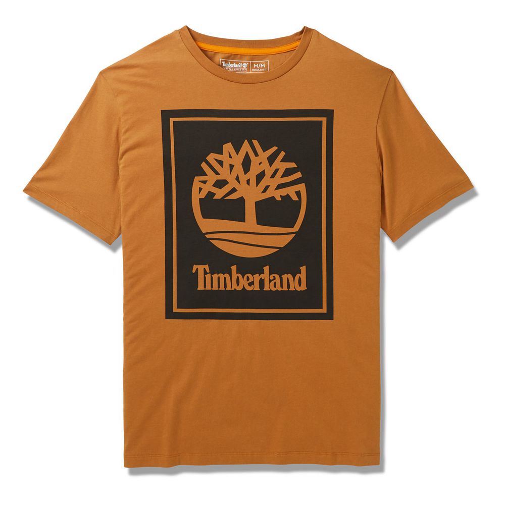 Camisetas Timberland Hombre Short-Sleeve Logo Marrones/Negras - Chile MAI-312480